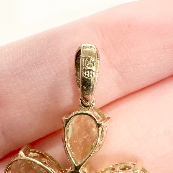 10K Peridot Quartz rose teardrop light green yellow gold Christian cross pendant - Picture 10 of 12